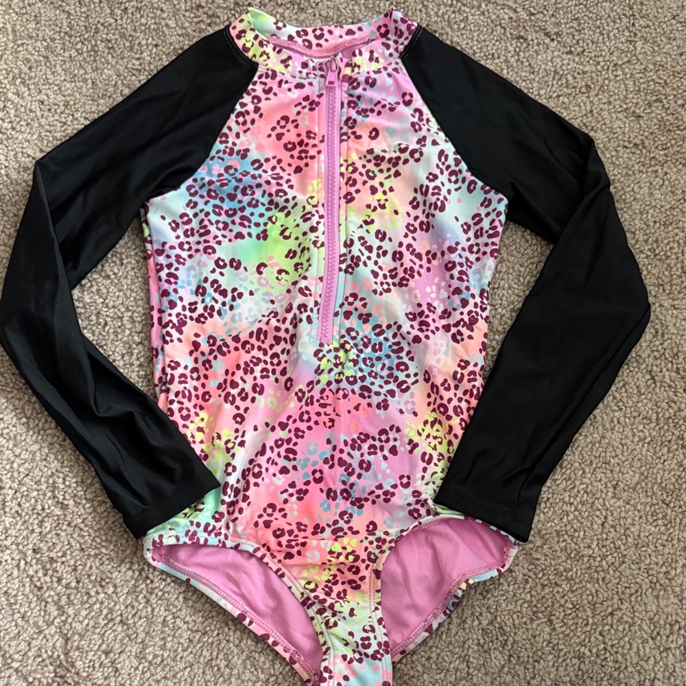 Catalina Kids Leopard Print Rashguard - Pink and Black